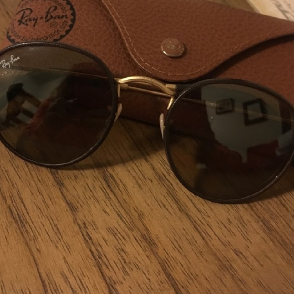 Ray-Ban Sunnies Leather Rimmed Sunglasses